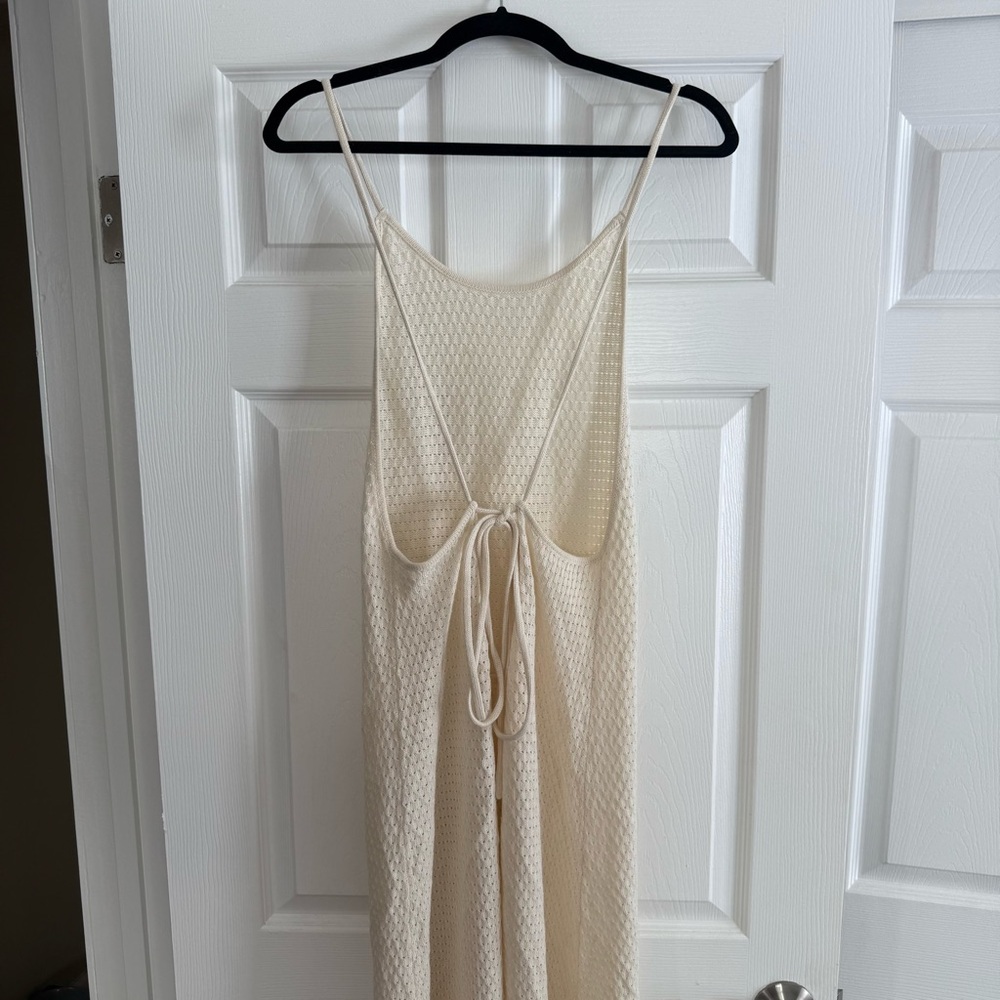 Cream Crochet Knit Maxi Dress | Boho Open Back Beach Cover Up